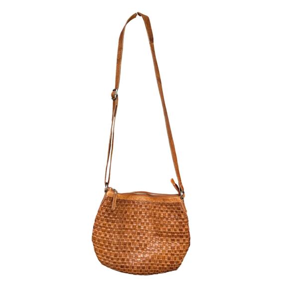 70s Vintage Leather Woven Distressed Bag Boho Western Slouchy - Picture 1 of 8